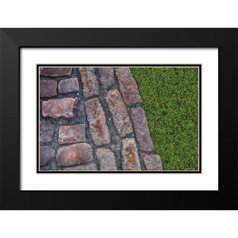 Old Montreal Cobblestones and Grass 01 Black Modern Wood Framed Art Print with Double Matting by Lavoie, Tina