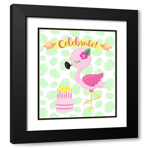 Flamingo Celebrate Black Modern Wood Framed Art Print with Double Matting by Lavoie, Tina