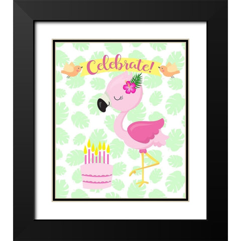 Flamingo Celebrate Black Modern Wood Framed Art Print with Double Matting by Lavoie, Tina