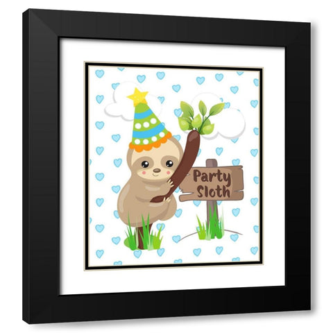 Party Sloth Black Modern Wood Framed Art Print with Double Matting by Lavoie, Tina