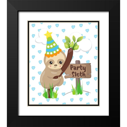 Party Sloth Black Modern Wood Framed Art Print with Double Matting by Lavoie, Tina