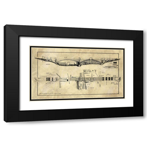 George Washington Bridge Blueprint Industrial Farmhouse Black Modern Wood Framed Art Print with Double Matting by Lavoie, Tina