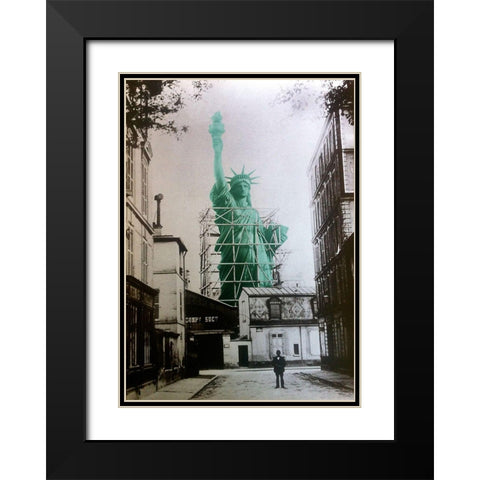 Lady Liberty Construction 1885 Black Modern Wood Framed Art Print with Double Matting by Lavoie, Tina