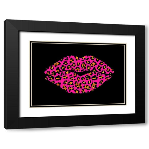 Pink Leopard Lips Black Modern Wood Framed Art Print with Double Matting by Lavoie, Tina