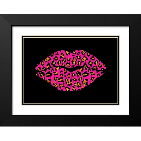 Pink Leopard Lips Black Modern Wood Framed Art Print with Double Matting by Lavoie, Tina