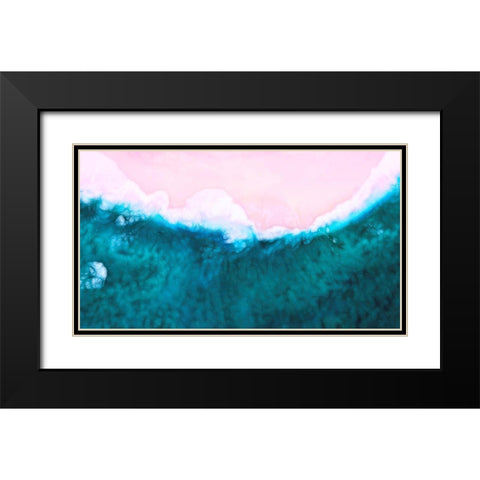 Pink Beach Teal Water Black Modern Wood Framed Art Print with Double Matting by Lavoie, Tina