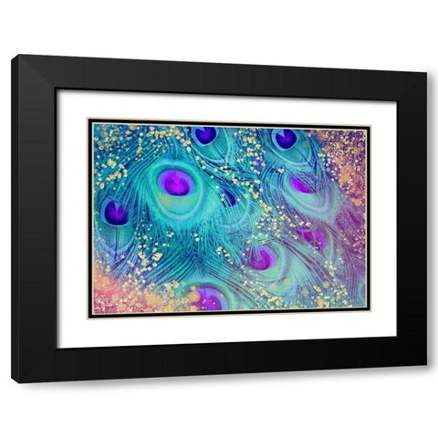 Aqua Rainbow Peacock Feathers Black Modern Wood Framed Art Print with Double Matting by Lavoie, Tina