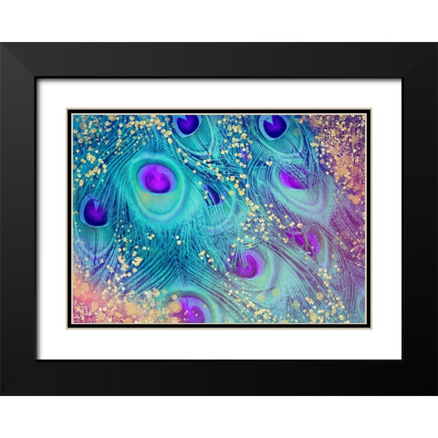 Aqua Rainbow Peacock Feathers Black Modern Wood Framed Art Print with Double Matting by Lavoie, Tina