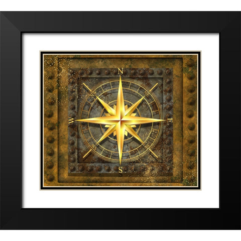 Steampunk Compass Black Modern Wood Framed Art Print with Double Matting by Mitchell, Tina