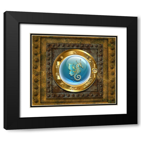 Steampunk Porthole Seahorse Black Modern Wood Framed Art Print with Double Matting by Mitchell, Tina
