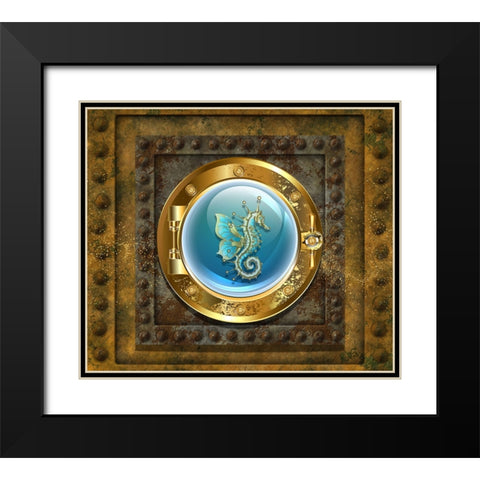 Steampunk Porthole Seahorse Black Modern Wood Framed Art Print with Double Matting by Mitchell, Tina