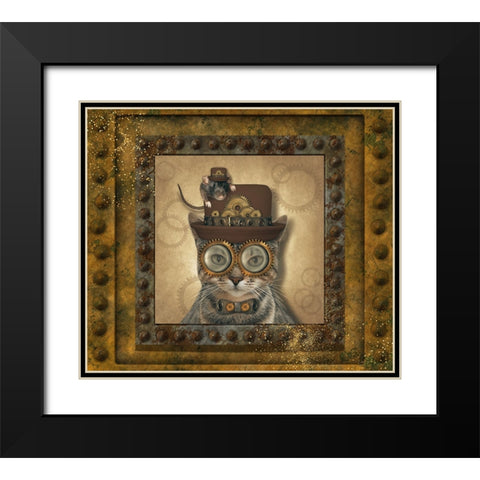 Steampunk Cat and Mouse Black Modern Wood Framed Art Print with Double Matting by Mitchell, Tina