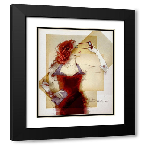Lady In Red Black Modern Wood Framed Art Print with Double Matting by TMBorenstein
