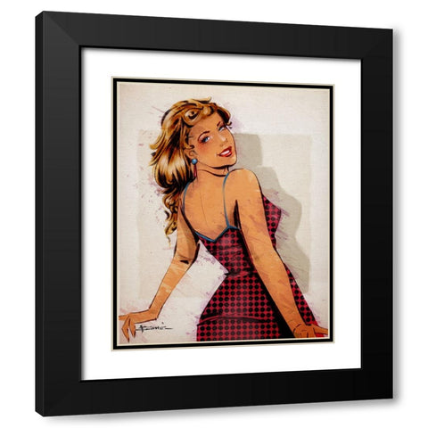 Polka Dot Dress Black Modern Wood Framed Art Print with Double Matting by TMBorenstein