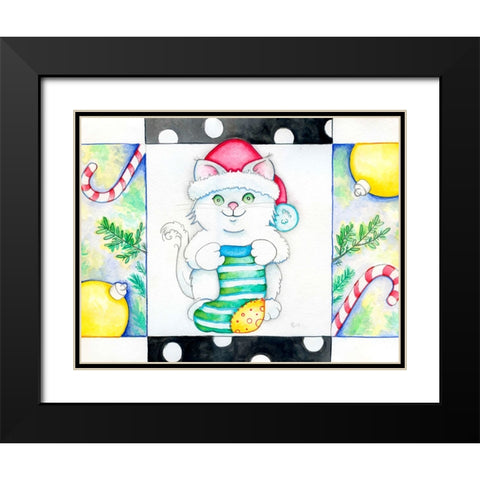 Christmas Socks Black Modern Wood Framed Art Print with Double Matting by Wade, Valarie