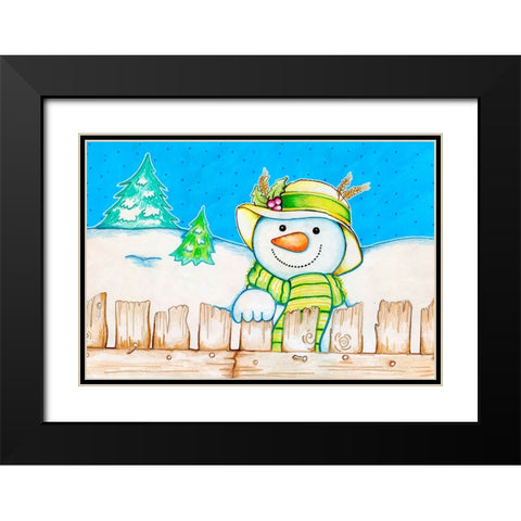 Snowman Fence Black Modern Wood Framed Art Print with Double Matting by Wade, Valarie