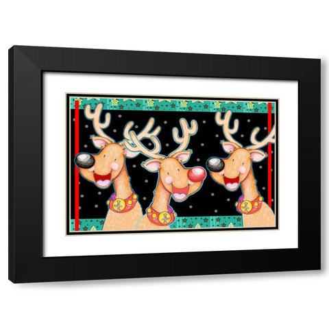 Happy Reindeer Black Modern Wood Framed Art Print with Double Matting by Wade, Valarie