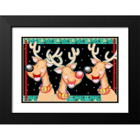 Happy Reindeer Black Modern Wood Framed Art Print with Double Matting by Wade, Valarie