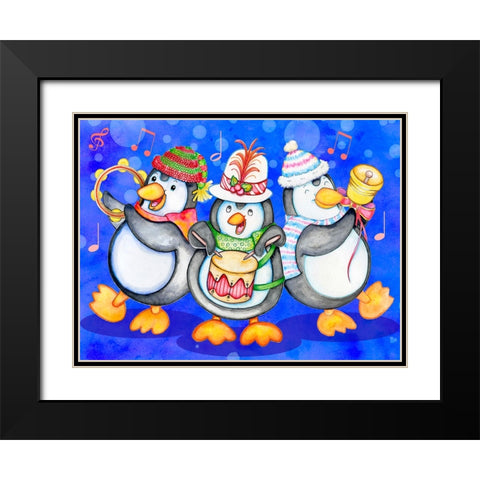 Penguin Percussion Black Modern Wood Framed Art Print with Double Matting by Wade, Valarie