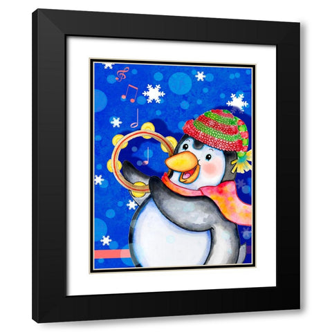 Penguin Tambourine Black Modern Wood Framed Art Print with Double Matting by Wade, Valarie