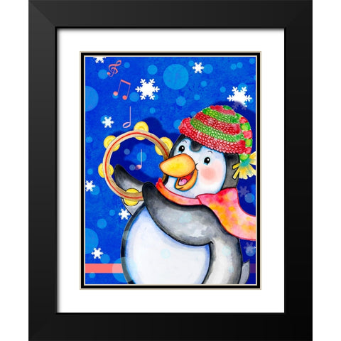 Penguin Tambourine Black Modern Wood Framed Art Print with Double Matting by Wade, Valarie