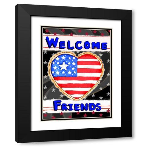 Patriotic Heart Welcome Black Modern Wood Framed Art Print with Double Matting by Wade, Valarie