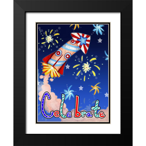 Rocket Celebration Black Modern Wood Framed Art Print with Double Matting by Wade, Valarie