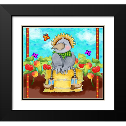 Farmer Crow Hay Bale Black Modern Wood Framed Art Print with Double Matting by Wade, Valarie