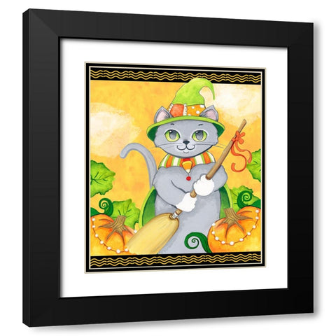 Witchy Cat Black Modern Wood Framed Art Print with Double Matting by Wade, Valarie