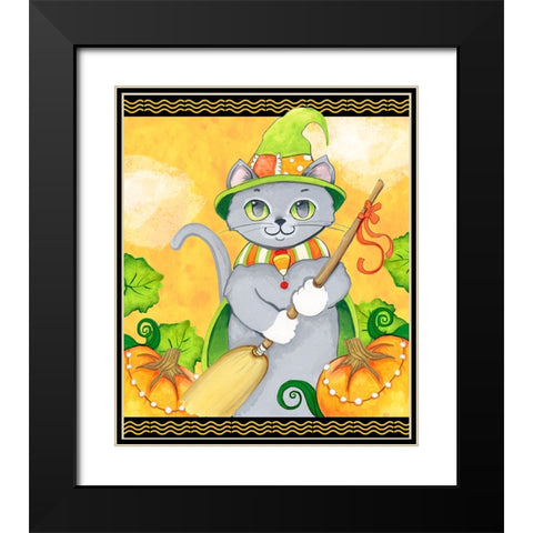 Witchy Cat Black Modern Wood Framed Art Print with Double Matting by Wade, Valarie