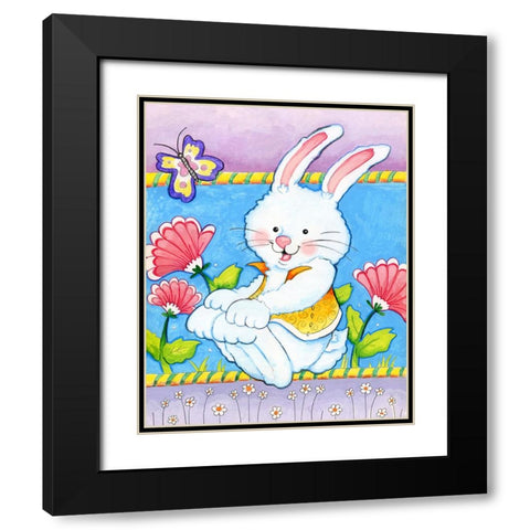 Bunny and Flowers Black Modern Wood Framed Art Print with Double Matting by Wade, Valarie