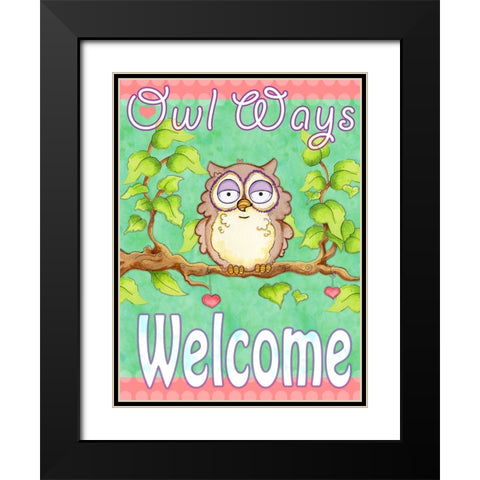 Owls Ways Welcome Black Modern Wood Framed Art Print with Double Matting by Wade, Valarie