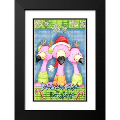 Flamingo Party Black Modern Wood Framed Art Print with Double Matting by Wade, Valarie