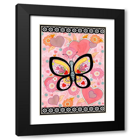 Butterfly Hearts Black Modern Wood Framed Art Print with Double Matting by Wade, Valarie