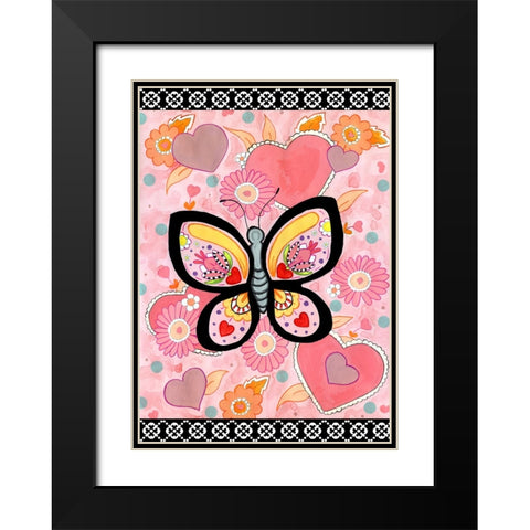 Butterfly Hearts Black Modern Wood Framed Art Print with Double Matting by Wade, Valarie