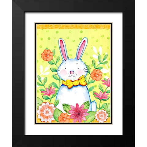 Flowers And Bunny Black Modern Wood Framed Art Print with Double Matting by Wade, Valarie