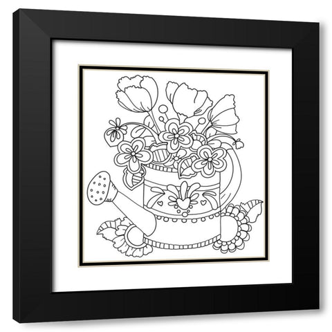 Watering Can Line Art Black Modern Wood Framed Art Print with Double Matting by Wade, Valarie
