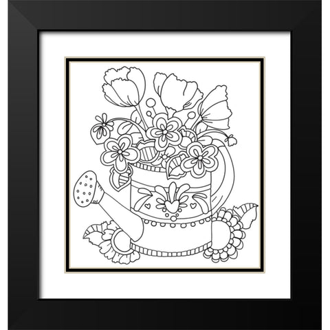 Watering Can Line Art Black Modern Wood Framed Art Print with Double Matting by Wade, Valarie