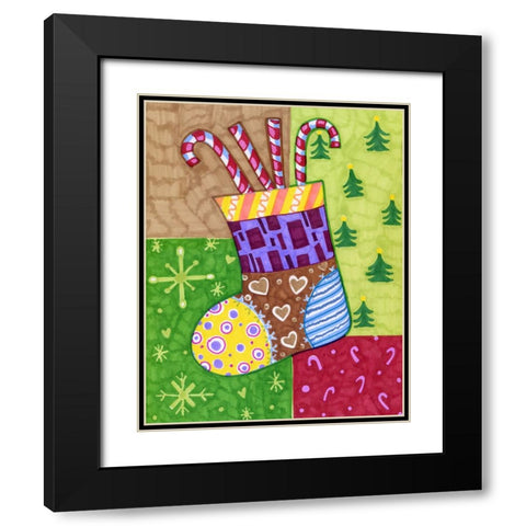 Patchwork Stocking Black Modern Wood Framed Art Print with Double Matting by Wade, Valarie