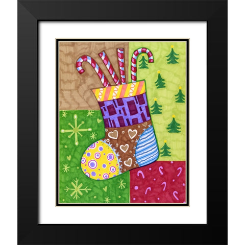 Patchwork Stocking Black Modern Wood Framed Art Print with Double Matting by Wade, Valarie