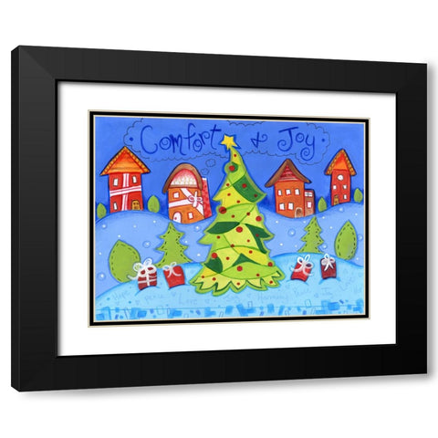 Christmas Village Black Modern Wood Framed Art Print with Double Matting by Wade, Valarie