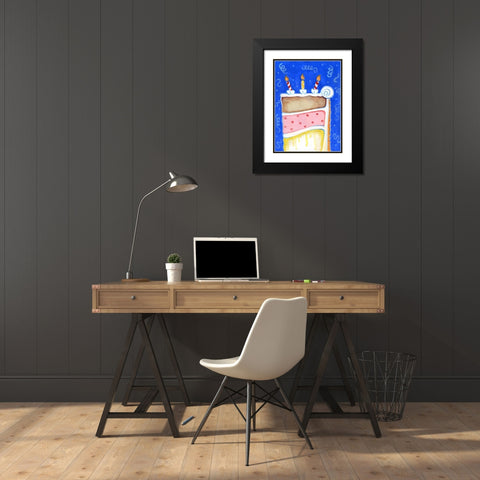 Birthday Cake Blue Black Modern Wood Framed Art Print with Double Matting by Wade, Valarie