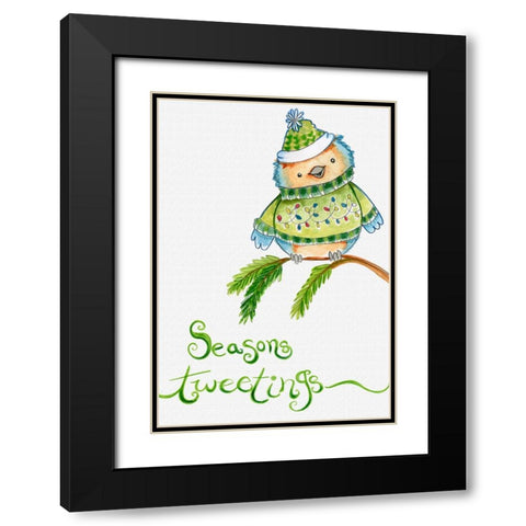 Blue Birds Branch Black Modern Wood Framed Art Print with Double Matting by Wade, Valarie