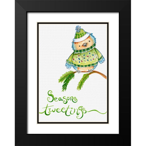 Blue Birds Branch Black Modern Wood Framed Art Print with Double Matting by Wade, Valarie