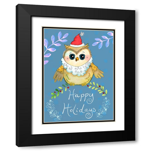 Santa Owl Big Eyes Black Modern Wood Framed Art Print with Double Matting by Wade, Valarie