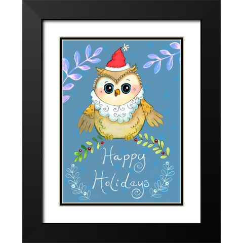 Santa Owl Big Eyes Black Modern Wood Framed Art Print with Double Matting by Wade, Valarie