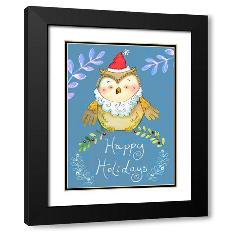 Santa Owl Black Modern Wood Framed Art Print with Double Matting by Wade, Valarie