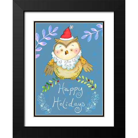Santa Owl Black Modern Wood Framed Art Print with Double Matting by Wade, Valarie