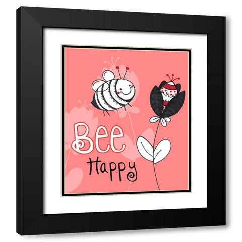 Bee Happy Black Modern Wood Framed Art Print with Double Matting by Wade, Valarie