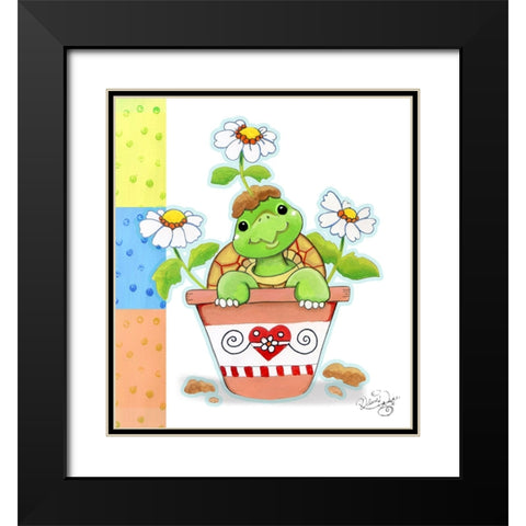 Flower Pot Turtle Black Modern Wood Framed Art Print with Double Matting by Wade, Valarie